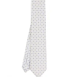 CRAVATTA SARTORIALE 7 PIEGHE IN SETA BIANCA Microfantasia fiore