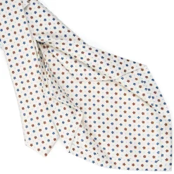 CRAVATTA SARTORIALE 5 PIEGHE IN SETA BIANCA Microfantasia fiore