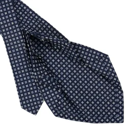 CRAVATTA SARTORIALE 9 PIEGHE IN SETA BLU SCURO Microfantasia fiore