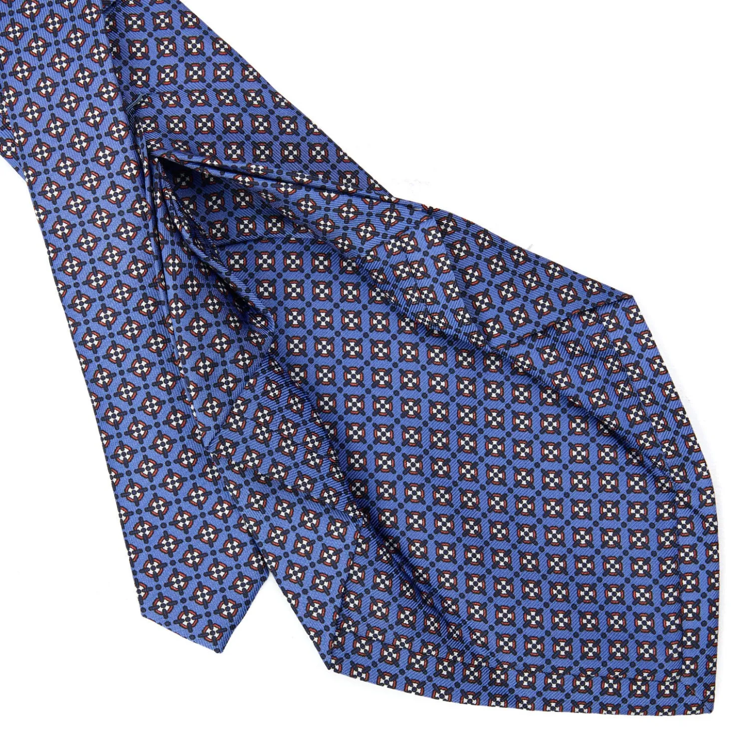 CRAVATTA SARTORIALE 7 PIEGHE IN SETA AZZURRO POLVERE Microfantasia fiore