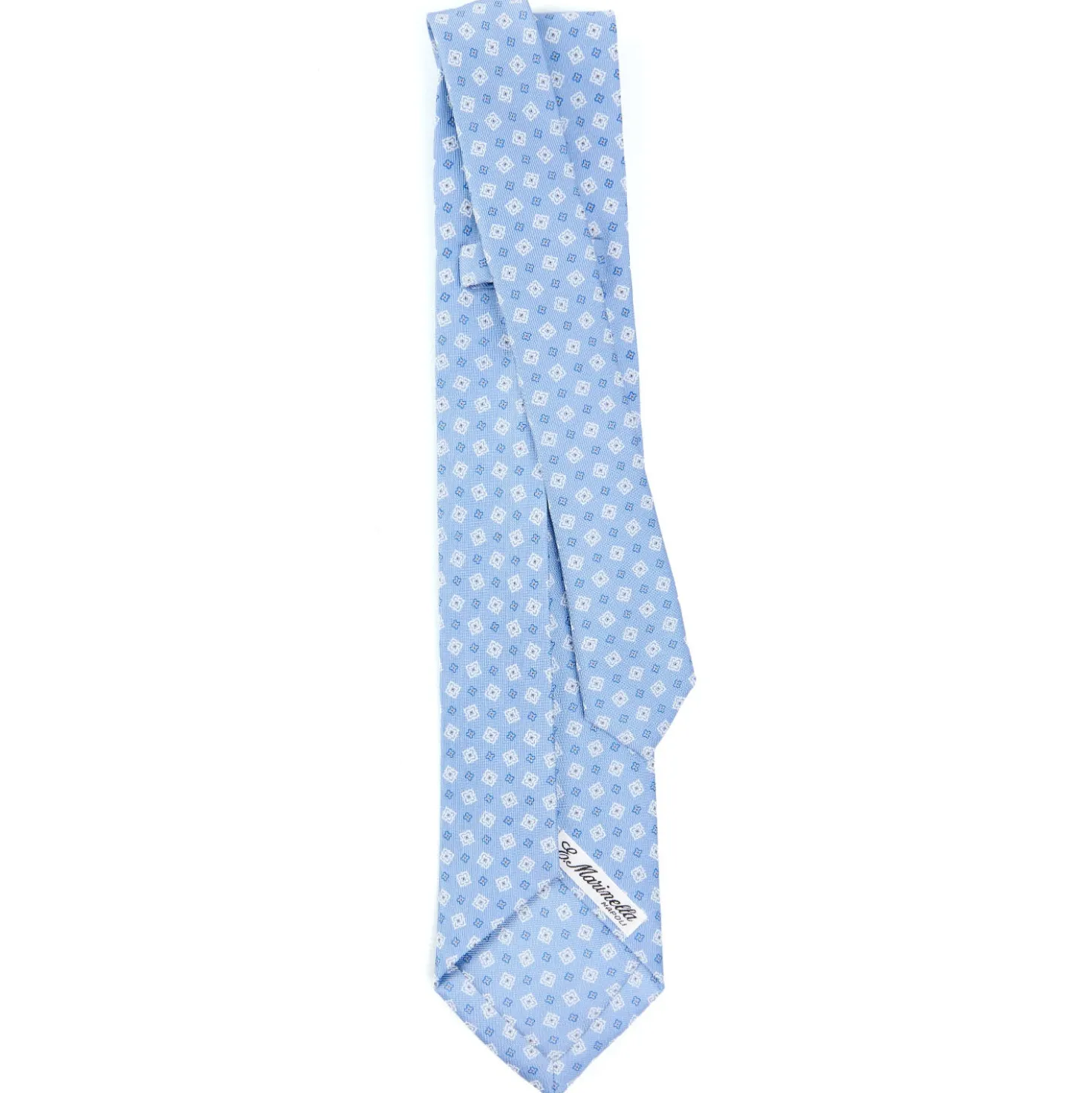 CRAVATTA SARTORIALE 9 PIEGHE IN SETA AZZURRA Microfantasia fiore