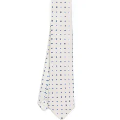 CRAVATTA SARTORIALE 9 PIEGHE IN SETA BIANCA Microfantasia fiore