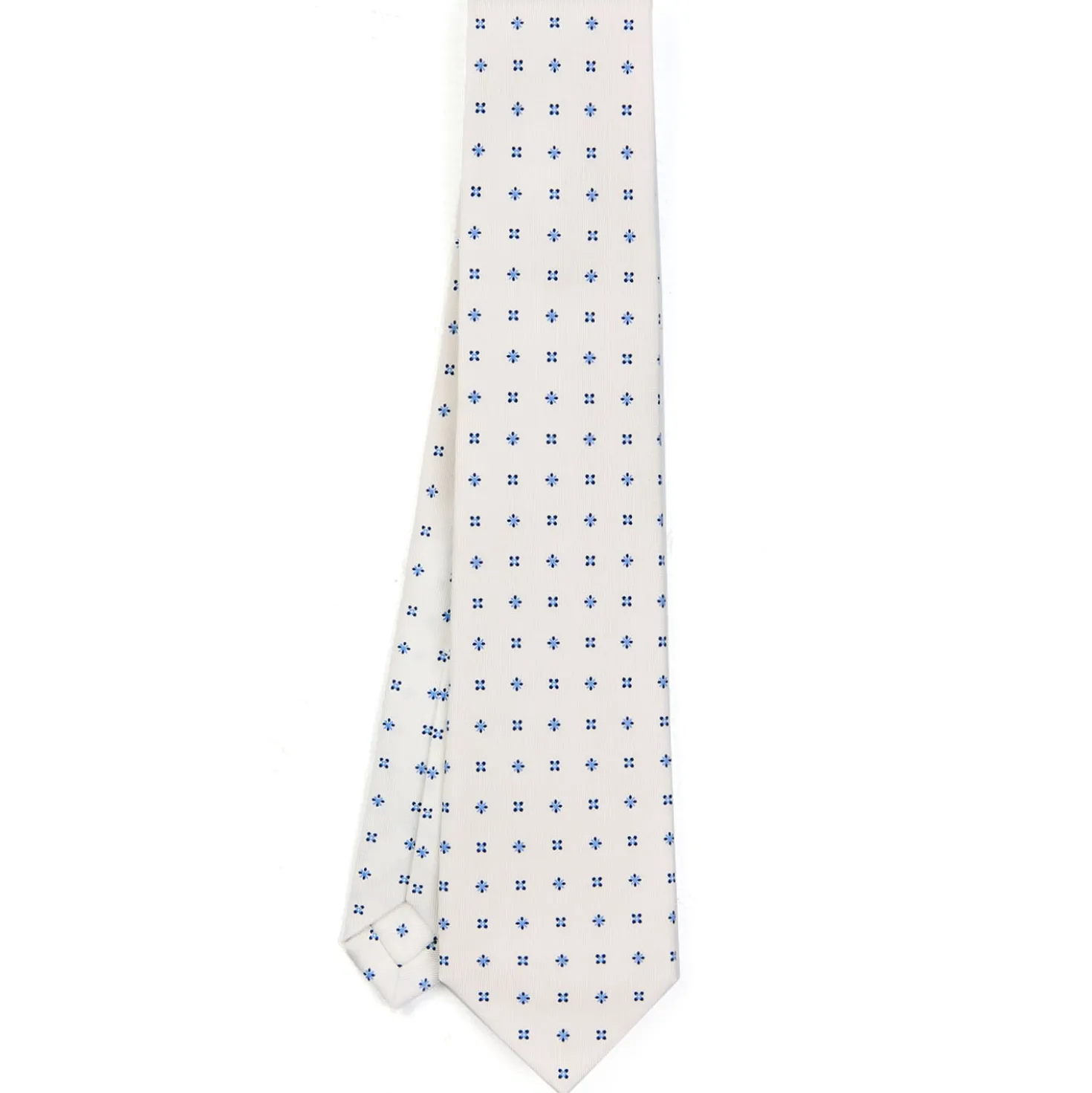 CRAVATTA SARTORIALE 9 PIEGHE IN SETA BIANCA Microfantasia fiore