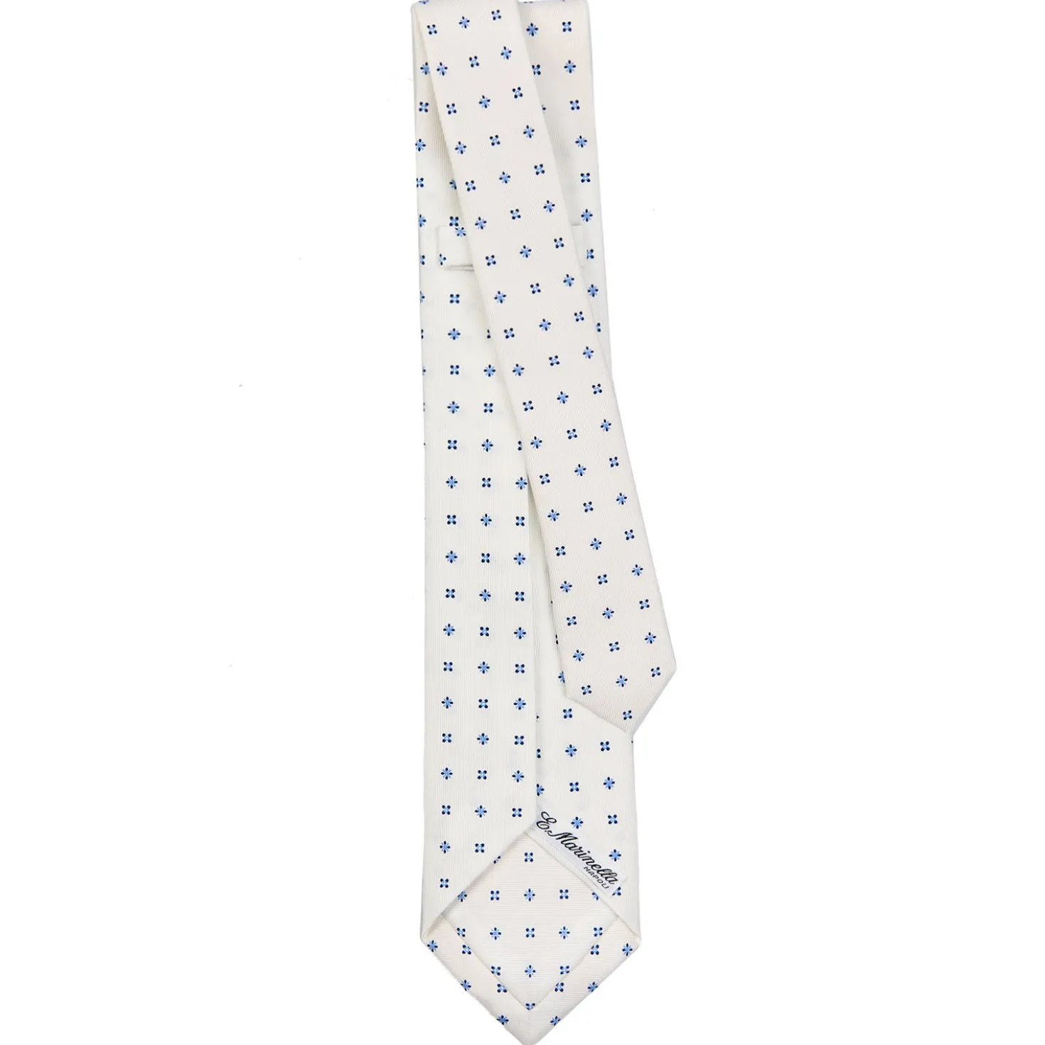 CRAVATTA SARTORIALE 9 PIEGHE IN SETA BIANCA Microfantasia fiore