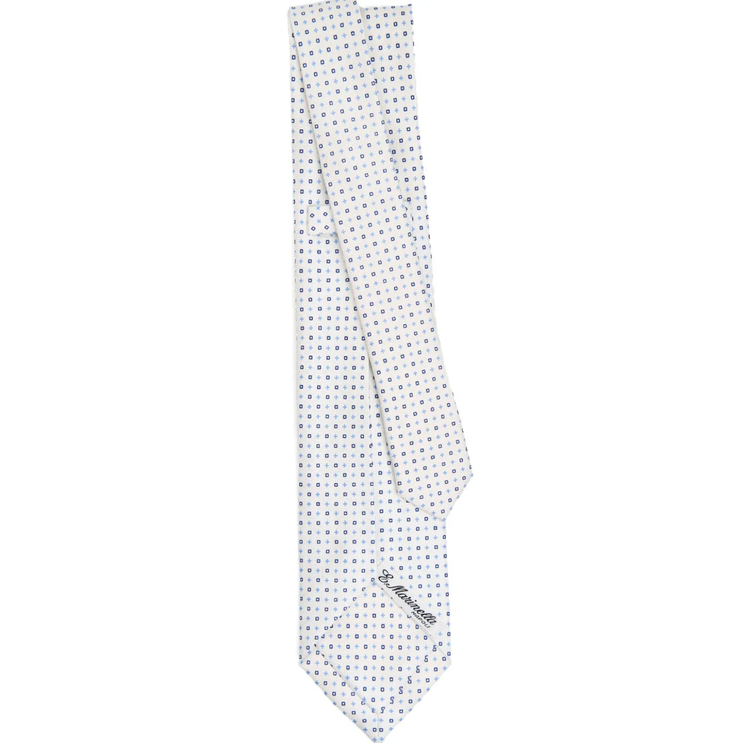 CRAVATTA SARTORIALE 9 PIEGHE IN SETA BIANCA Microfantasia fiore