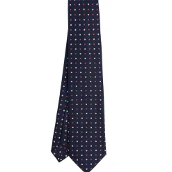 CRAVATTA SARTORIALE 9 PIEGHE IN SETA BLU SCURO Microfantasia fiore