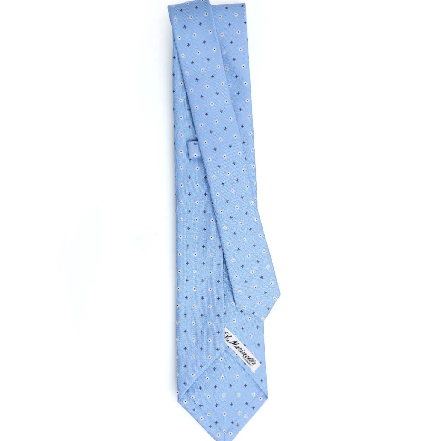 CRAVATTA SARTORIALE 5 PIEGHE IN SETA AZZURRA Microfantasia fiore