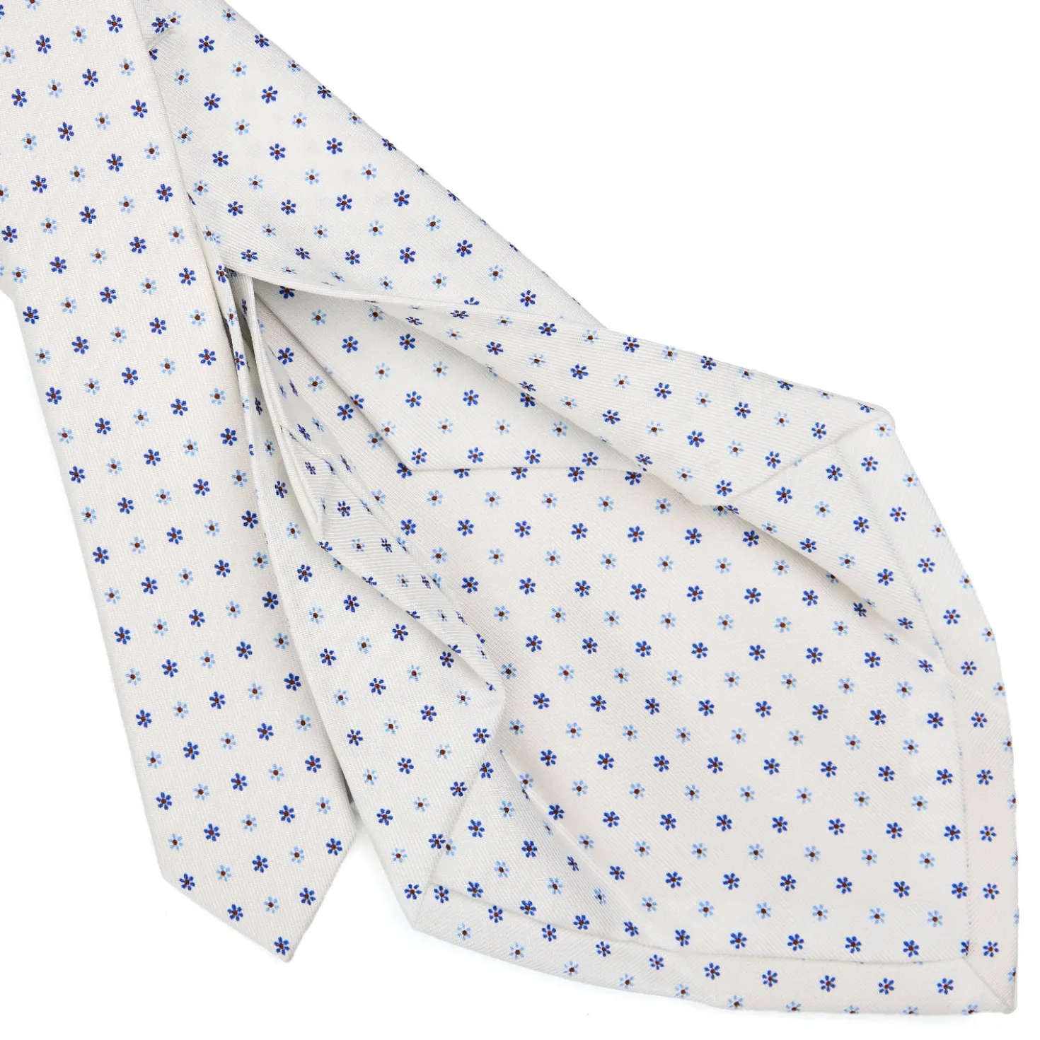 CRAVATTA SARTORIALE 5 PIEGHE IN SETA BIANCA Microfantasia fiore
