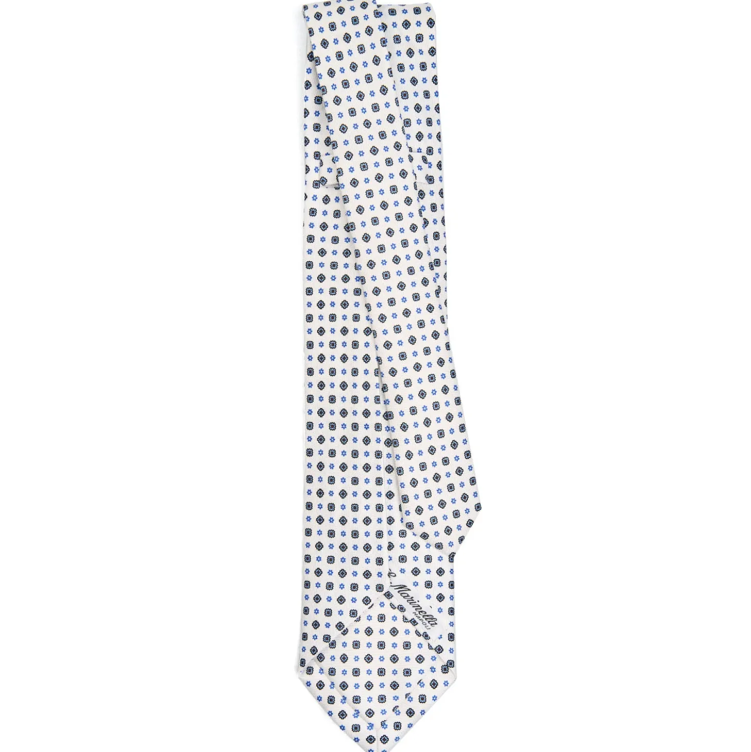 CRAVATTA SARTORIALE 9 PIEGHE IN SETA BIANCA Microfantasia fiore