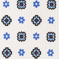 CRAVATTA SARTORIALE 7 PIEGHE IN SETA BIANCA Microfantasia fiore