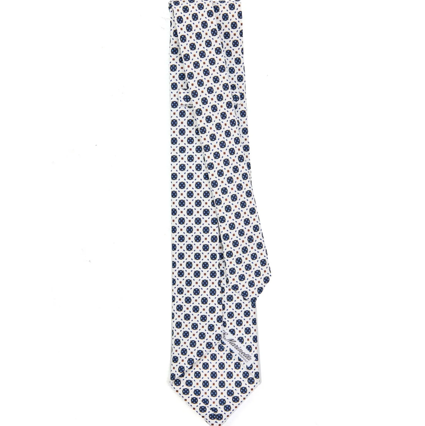 CRAVATTA SARTORIALE 9 PIEGHE IN SETA BIANCA Microfantasia fiore