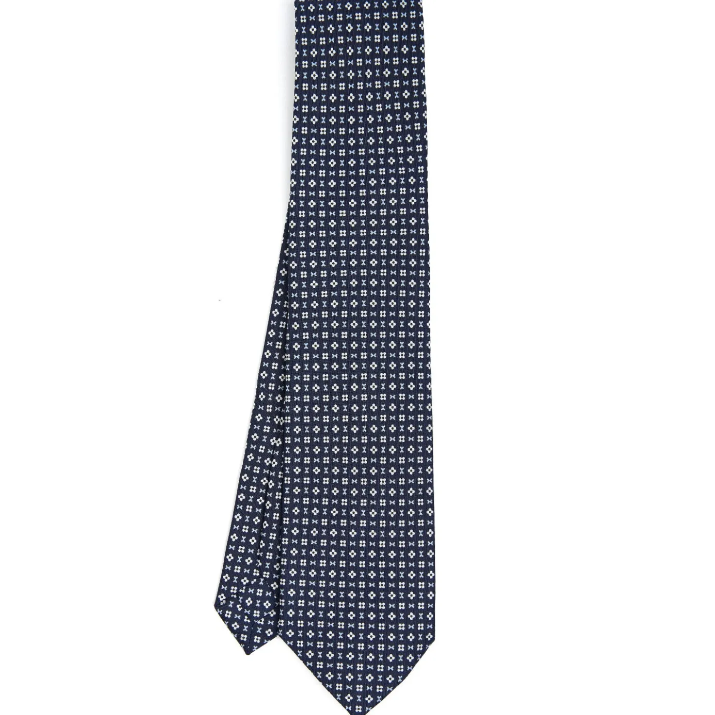 CRAVATTA SARTORIALE 7 PIEGHE IN SETA BLU SCURO Microfantasia fiore