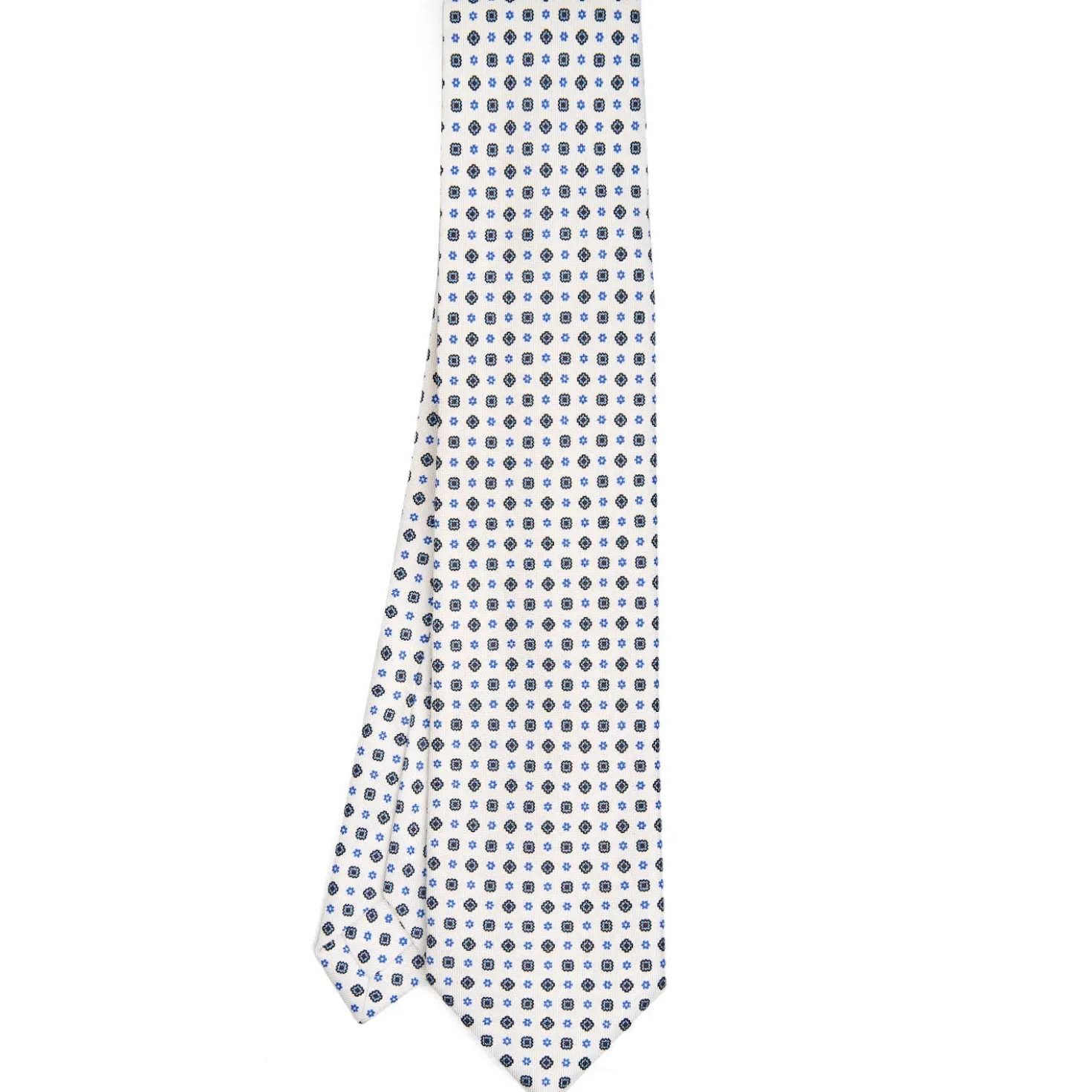 CRAVATTA SARTORIALE 5 PIEGHE IN SETA BIANCA Microfantasia fiore