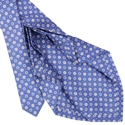 CRAVATTA SARTORIALE 9 PIEGHE IN SETA AZZURRO POLVERE Microfantasia fiore