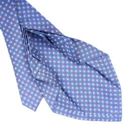 CRAVATTA SARTORIALE 9 PIEGHE IN SETA AZZURRO POLVERE Microfantasia fiore