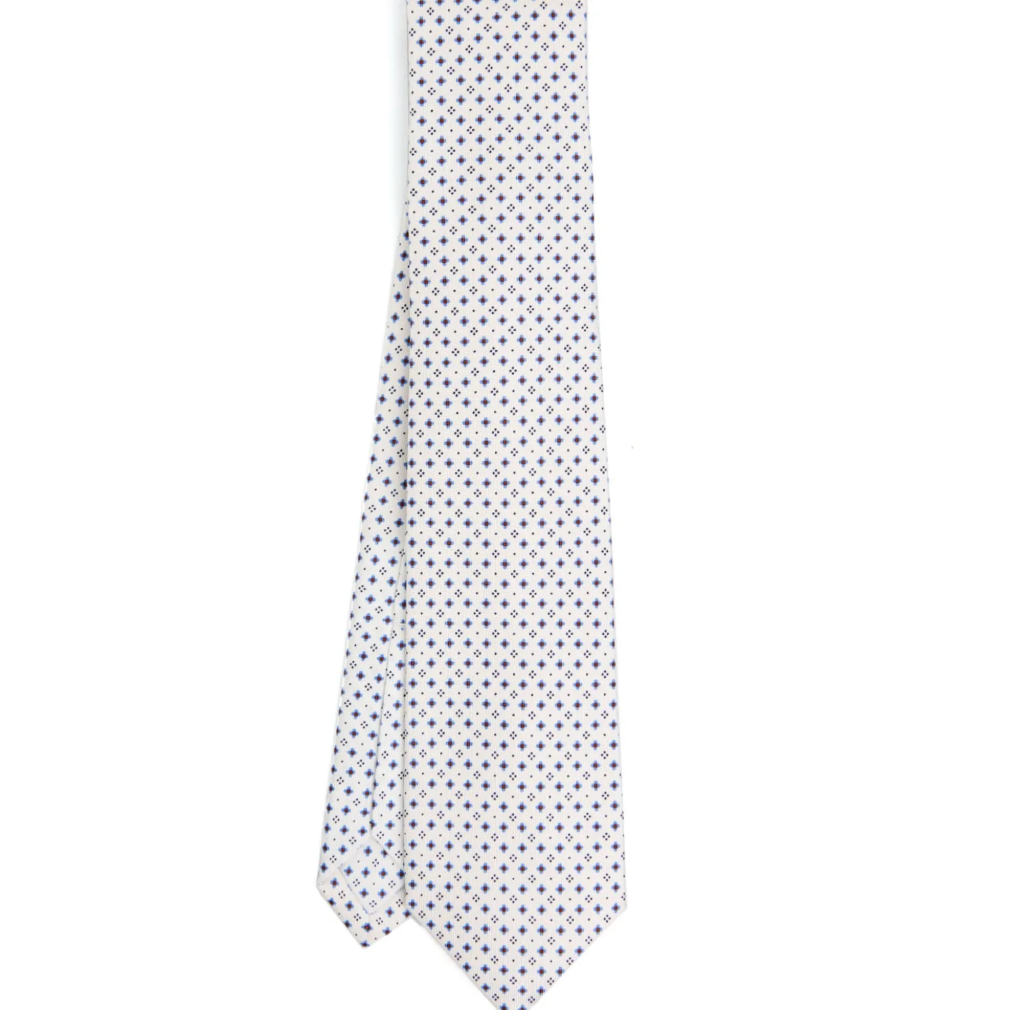 CRAVATTA SARTORIALE 9 PIEGHE IN SETA BIANCA Microfantasia fiore