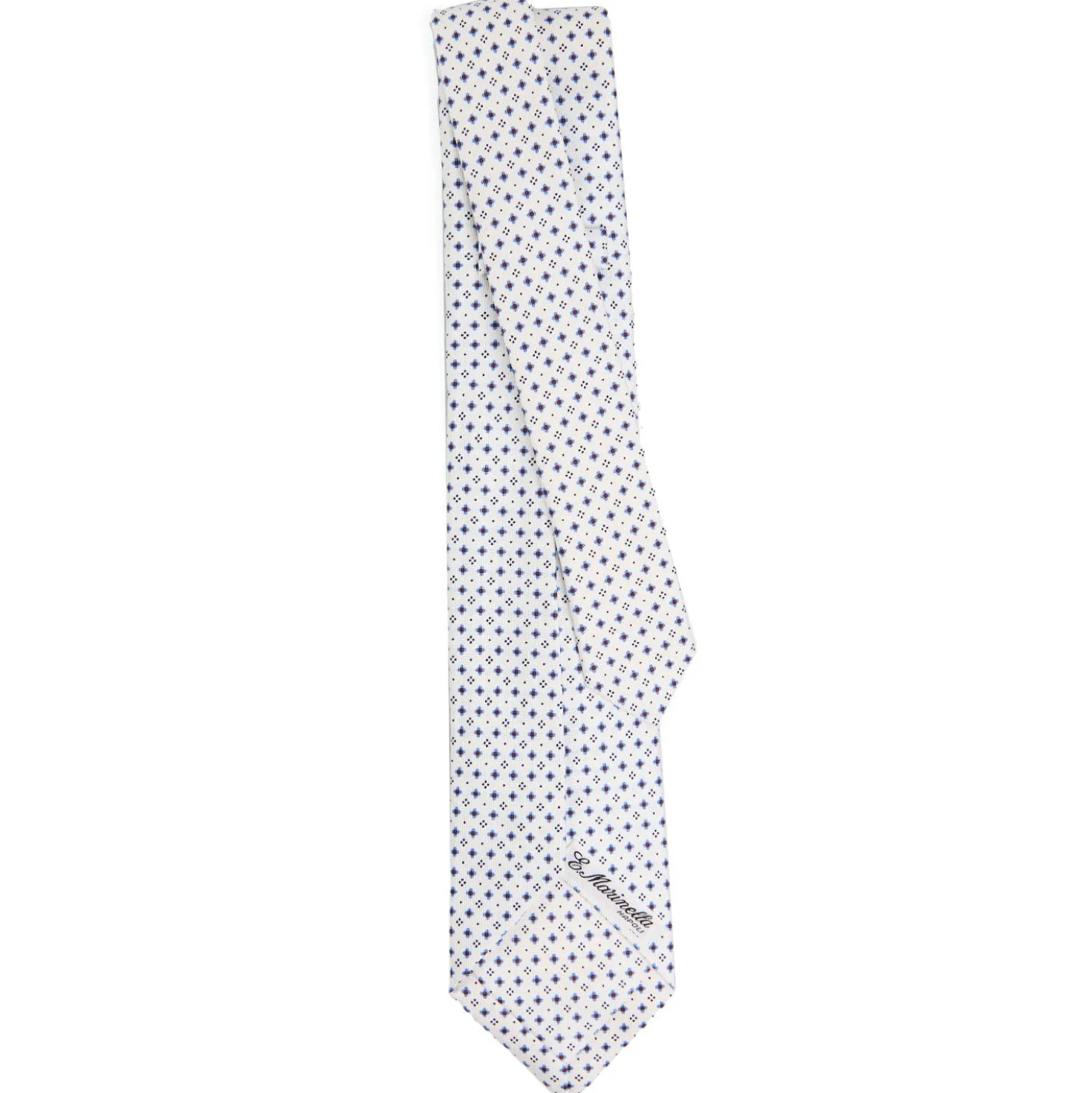 CRAVATTA SARTORIALE 9 PIEGHE IN SETA BIANCA Microfantasia fiore