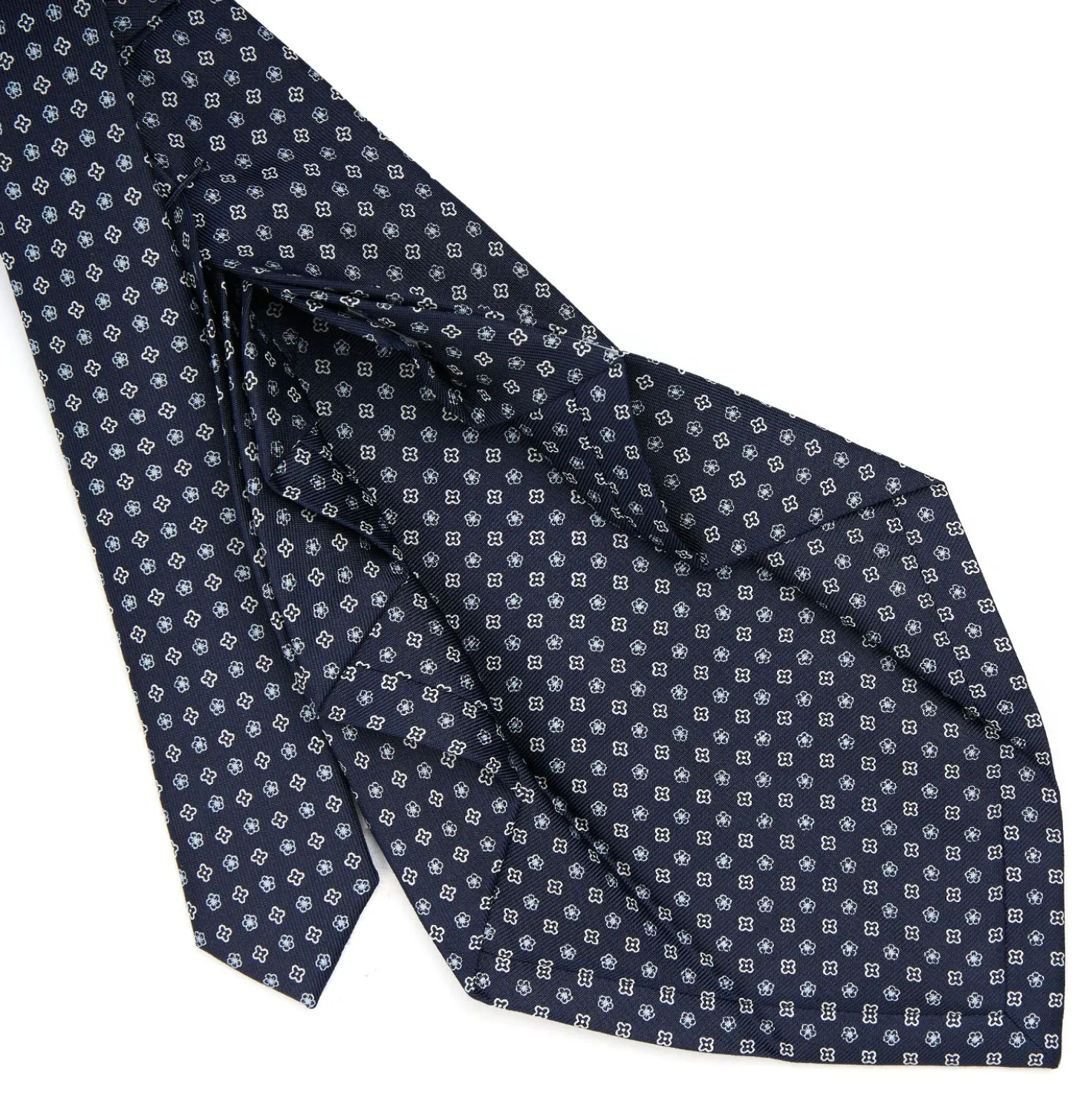 CRAVATTA SARTORIALE 9 PIEGHE IN SETA BLU SCURO Microfantasia fiore