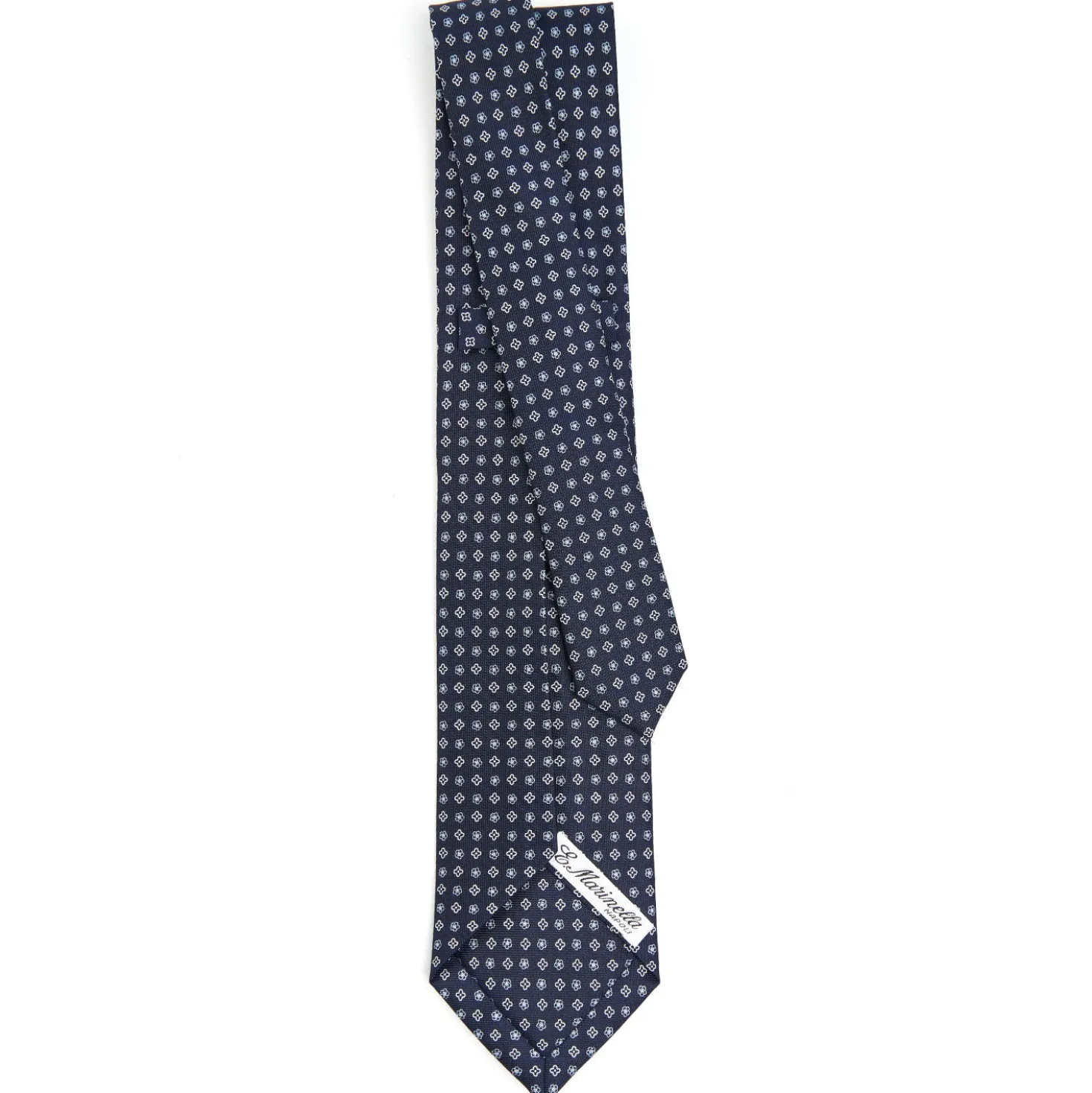CRAVATTA SARTORIALE 9 PIEGHE IN SETA BLU SCURO Microfantasia fiore