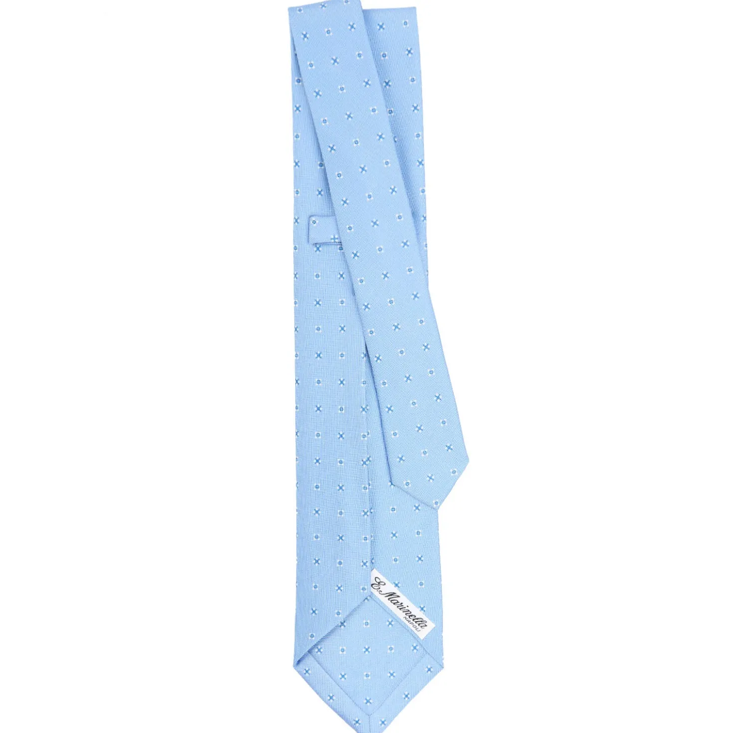 CRAVATTA SARTORIALE 9 PIEGHE IN SETA AZZURRA Microfantasia fiore