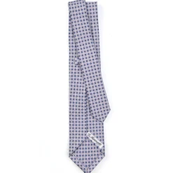 CRAVATTA SARTORIALE 5 PIEGHE IN SETA GRIGIO CHIARO Microfantasia fiore