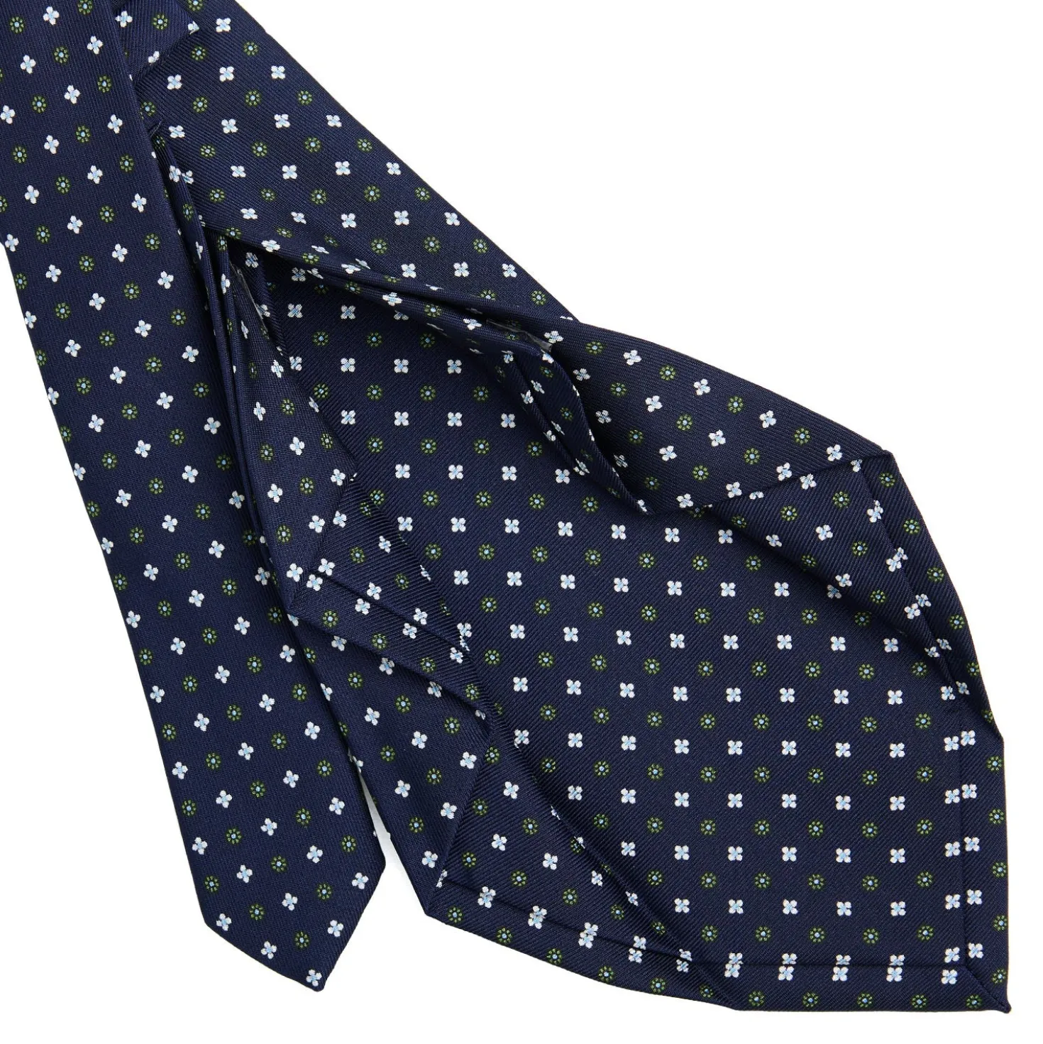 CRAVATTA SARTORIALE 7 PIEGHE IN SETA BLU SCURO Microfantasia fiore