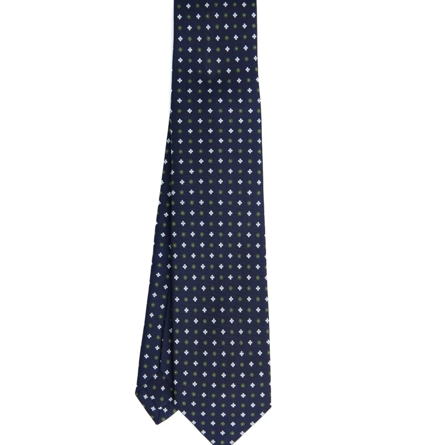 CRAVATTA SARTORIALE 7 PIEGHE IN SETA BLU SCURO Microfantasia fiore