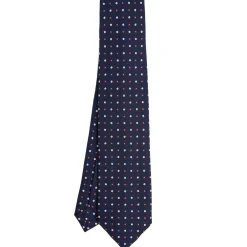 CRAVATTA SARTORIALE 9 PIEGHE IN SETA BLU SCURO Microfantasia fiore