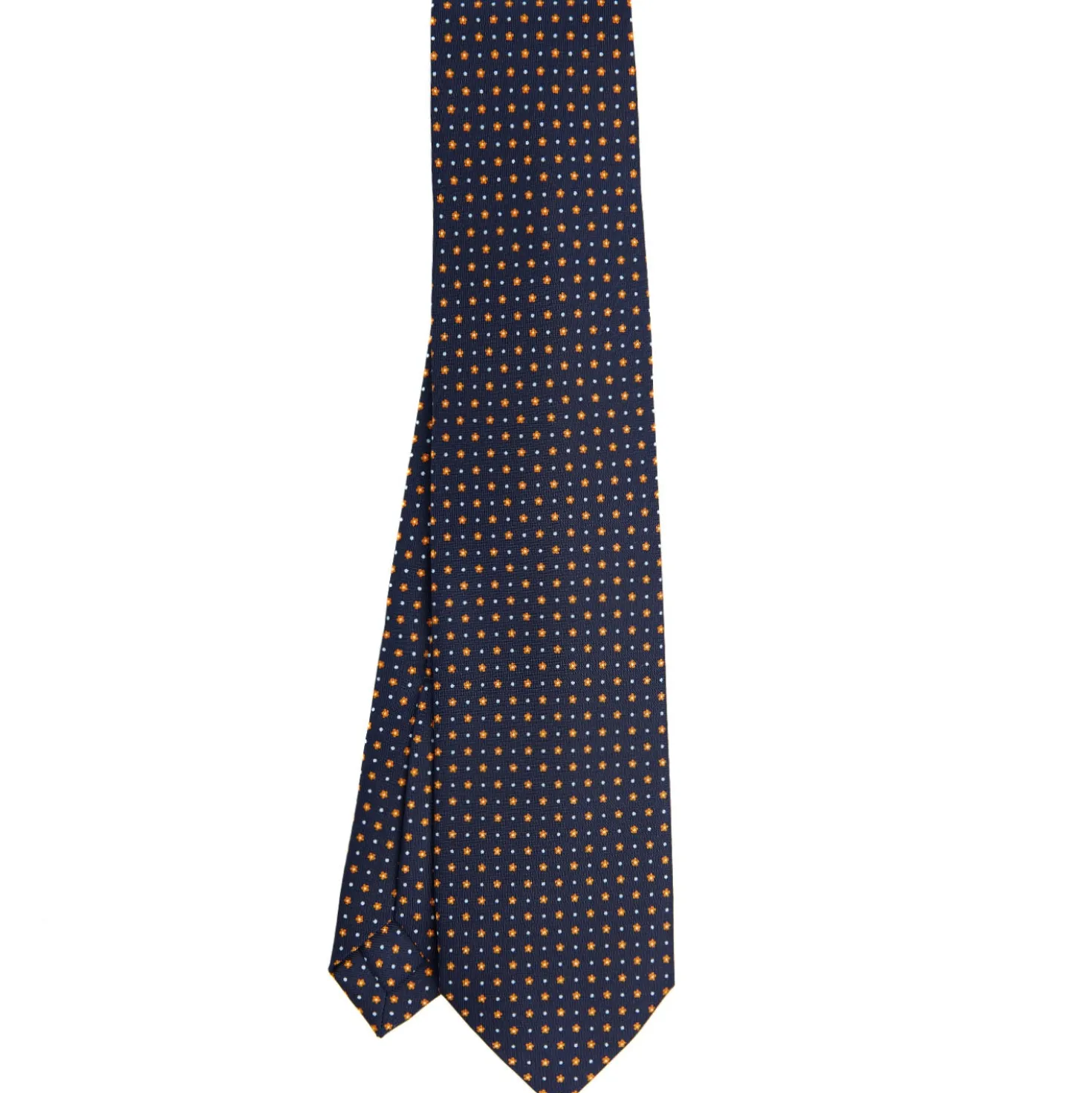 CRAVATTA SARTORIALE 9 PIEGHE IN SETA BLU SCURO Microfantasia fiore