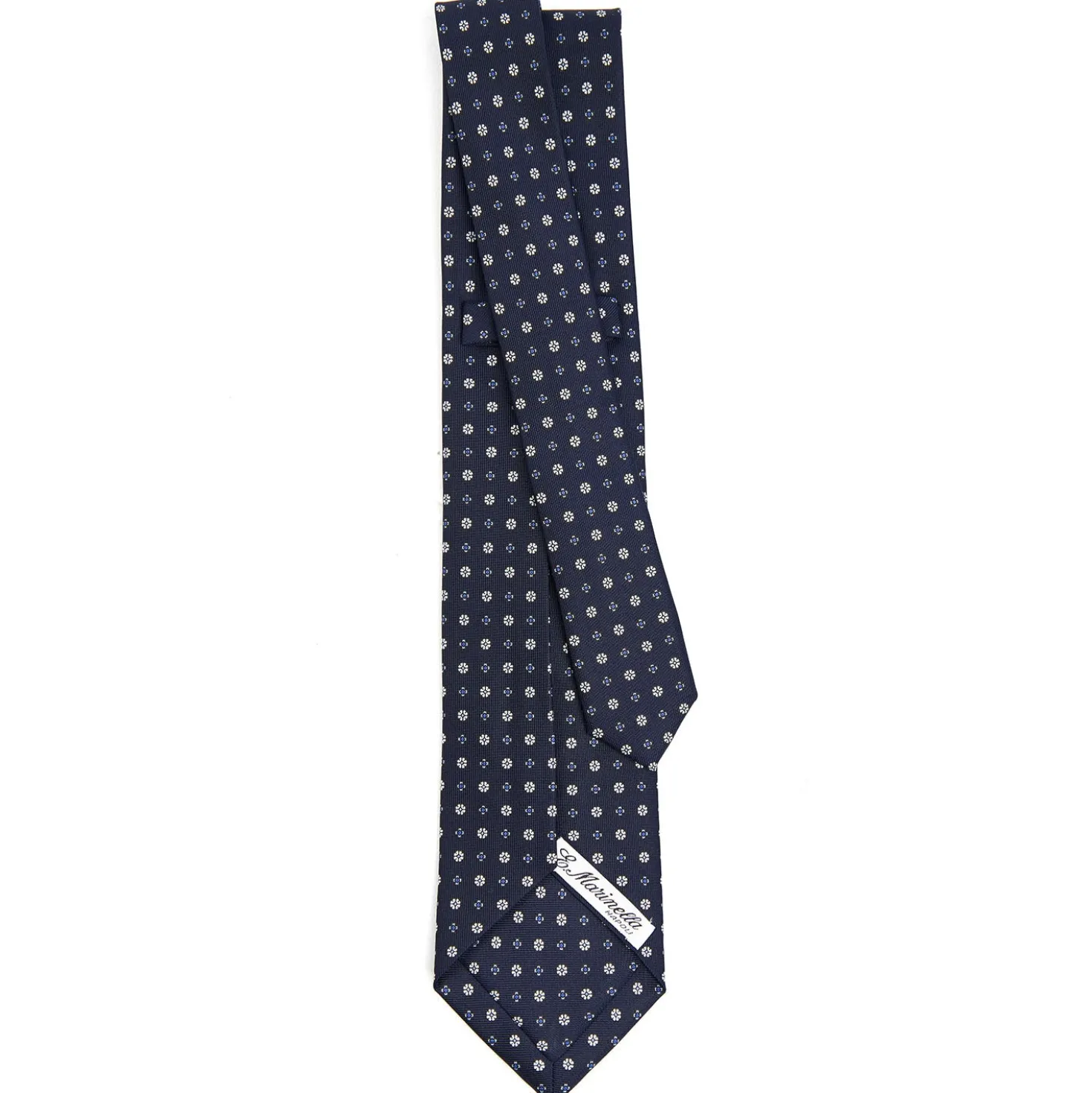 CRAVATTA SARTORIALE 9 PIEGHE IN SETA BLU SCURO Microfantasia fiore