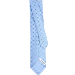CRAVATTA SARTORIALE 9 PIEGHE IN SETA AZZURRA Microfantasia fiore