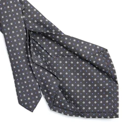 CRAVATTA SARTORIALE 5 PIEGHE IN SETA GRIGIO SCURO Microfantasia fiore