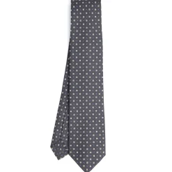 CRAVATTA SARTORIALE 5 PIEGHE IN SETA GRIGIO SCURO Microfantasia fiore