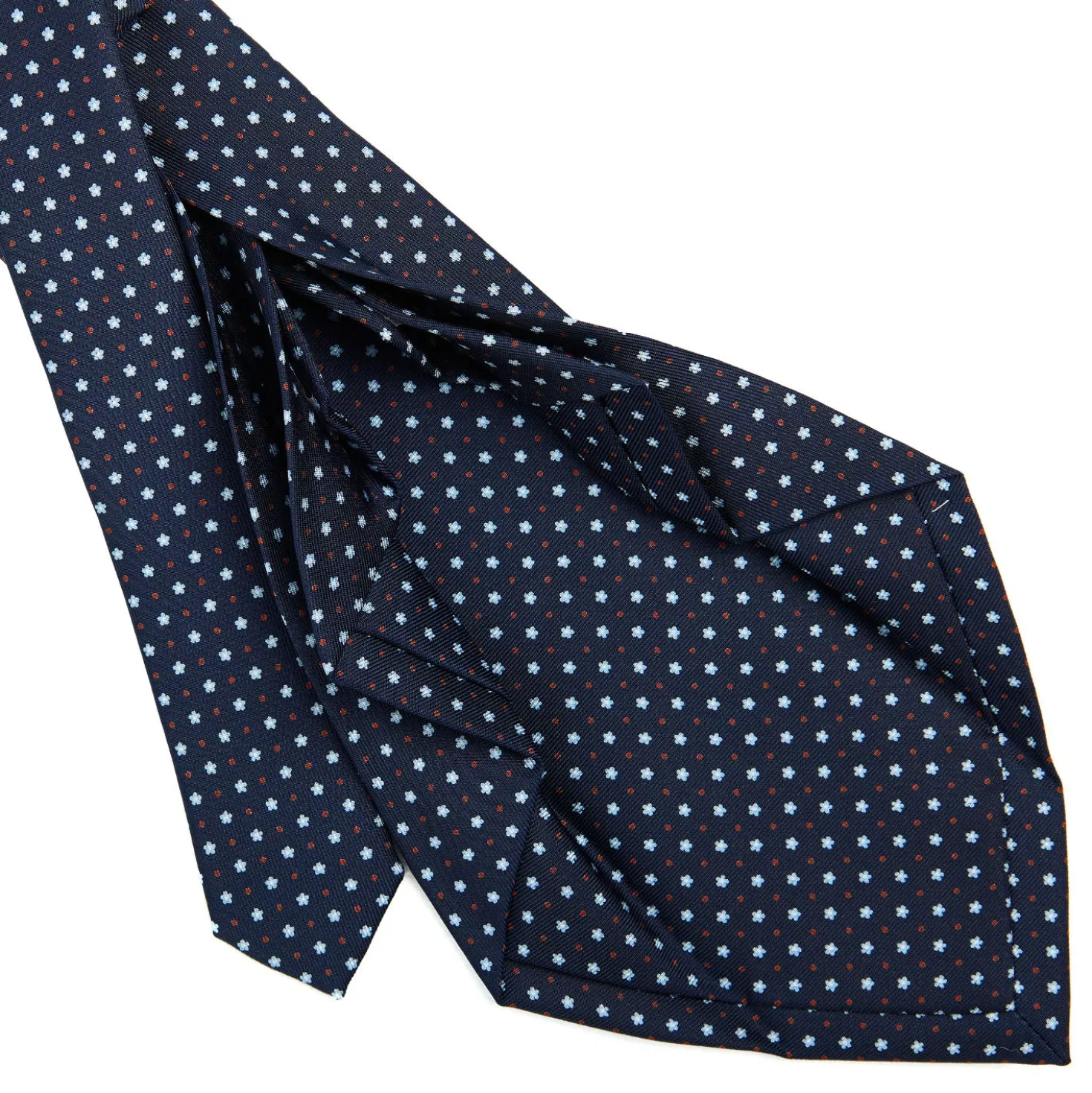 CRAVATTA SARTORIALE 9 PIEGHE IN SETA BLU SCURO Microfantasia fiore