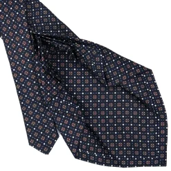 CRAVATTA SARTORIALE 9 PIEGHE IN SETA BLU SCURO Microfantasia fiore