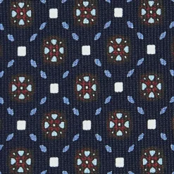 CRAVATTA SARTORIALE 9 PIEGHE IN SETA BLU SCURO Microfantasia fiore