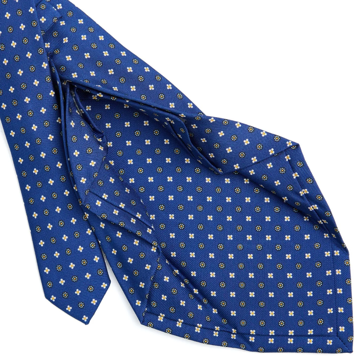 CRAVATTA SARTORIALE 7 PIEGHE IN SETA BLU Microfantasia fiore