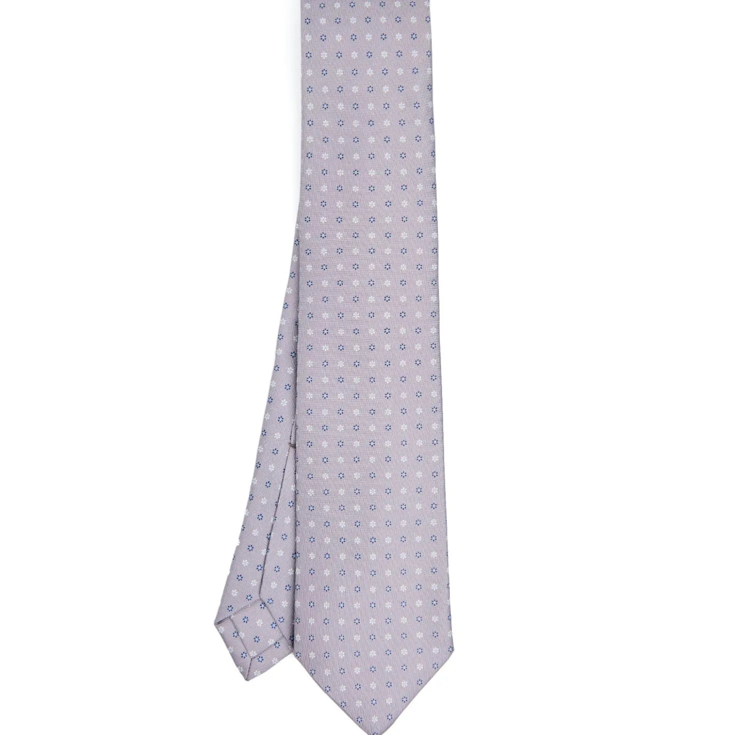 CRAVATTA SARTORIALE 7 PIEGHE IN SETA GRIGIO CHIARO Microfantasia fiore