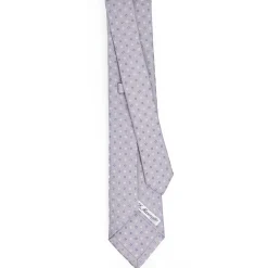 CRAVATTA SARTORIALE 7 PIEGHE IN SETA GRIGIO CHIARO Microfantasia fiore