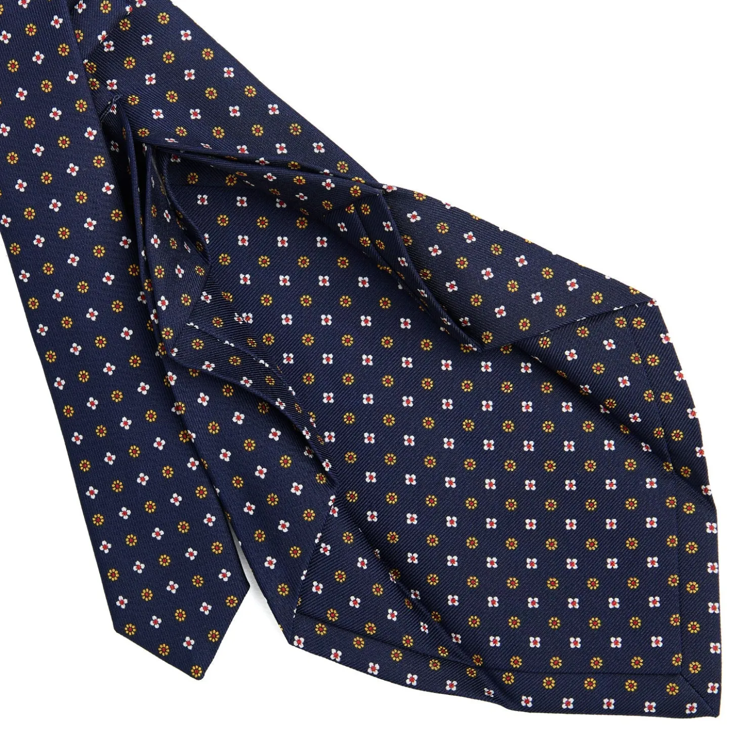CRAVATTA SARTORIALE 7 PIEGHE IN SETA BLU SCURO Microfantasia fiore
