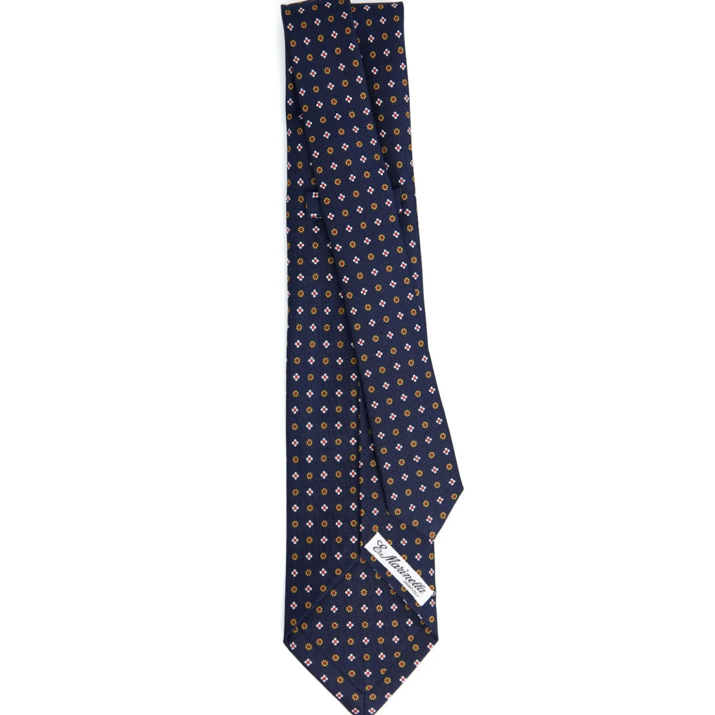 CRAVATTA SARTORIALE 7 PIEGHE IN SETA BLU SCURO Microfantasia fiore