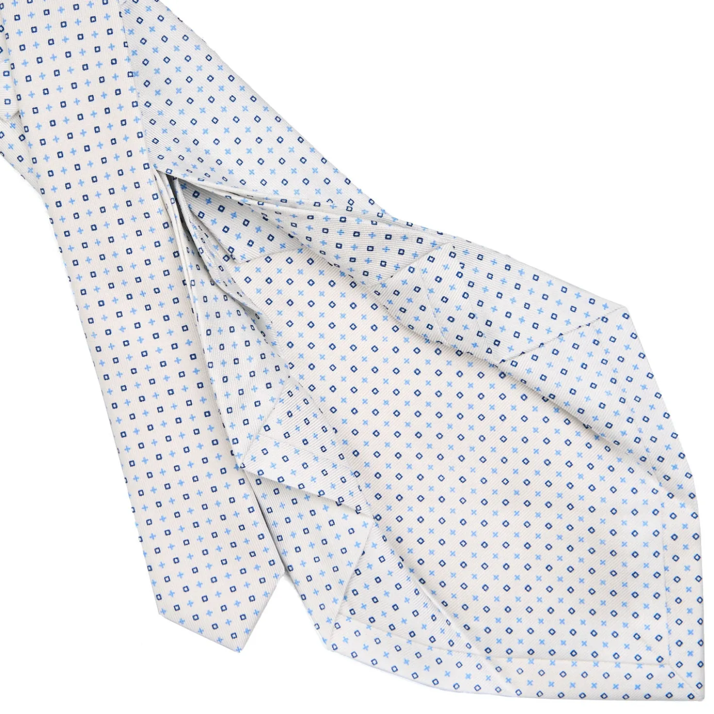 CRAVATTA SARTORIALE 7 PIEGHE IN SETA BIANCO Microfantasia fiore