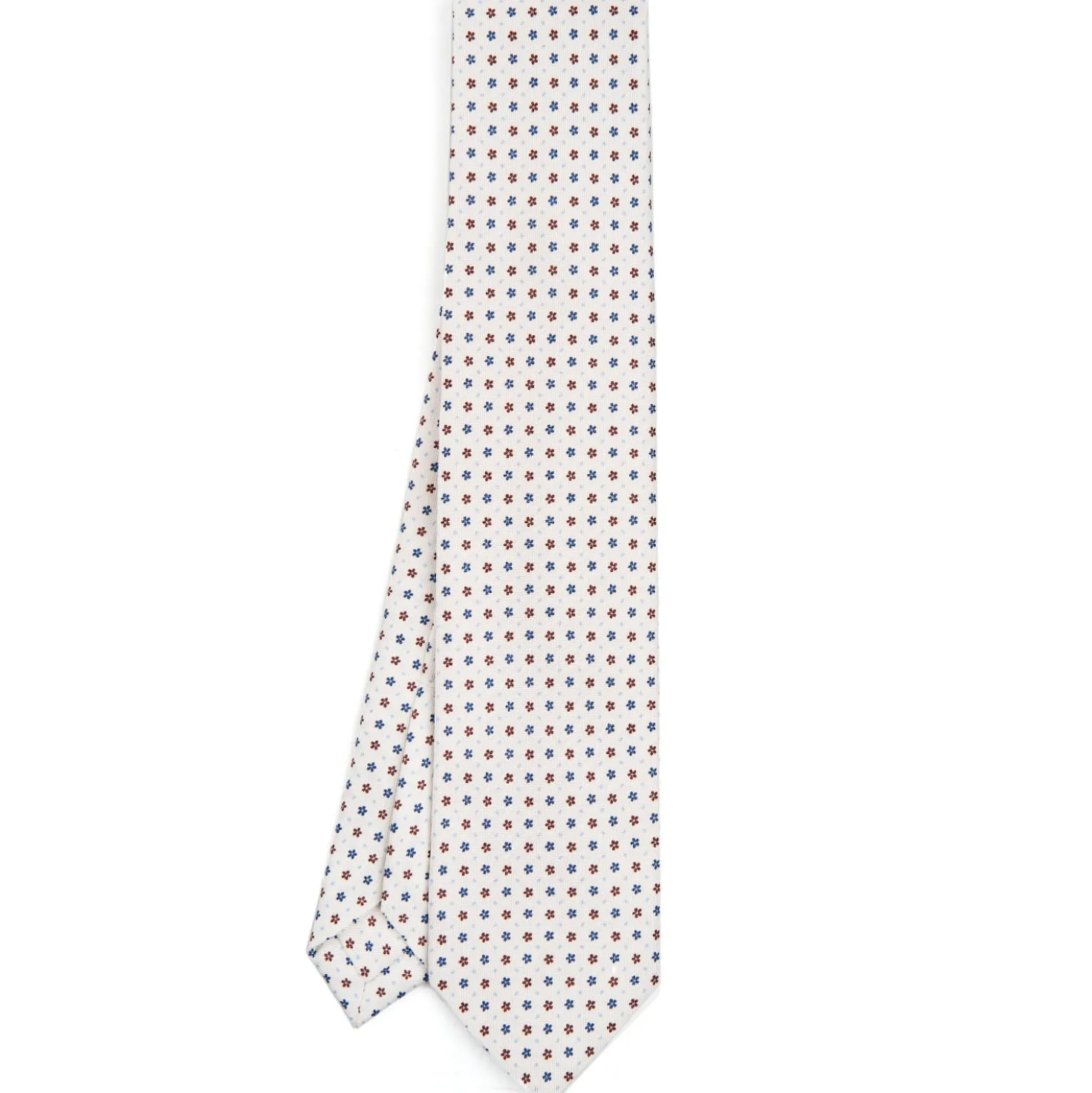CRAVATTA SARTORIALE 7 PIEGHE IN SETA BIANCA Microfantasia fiore