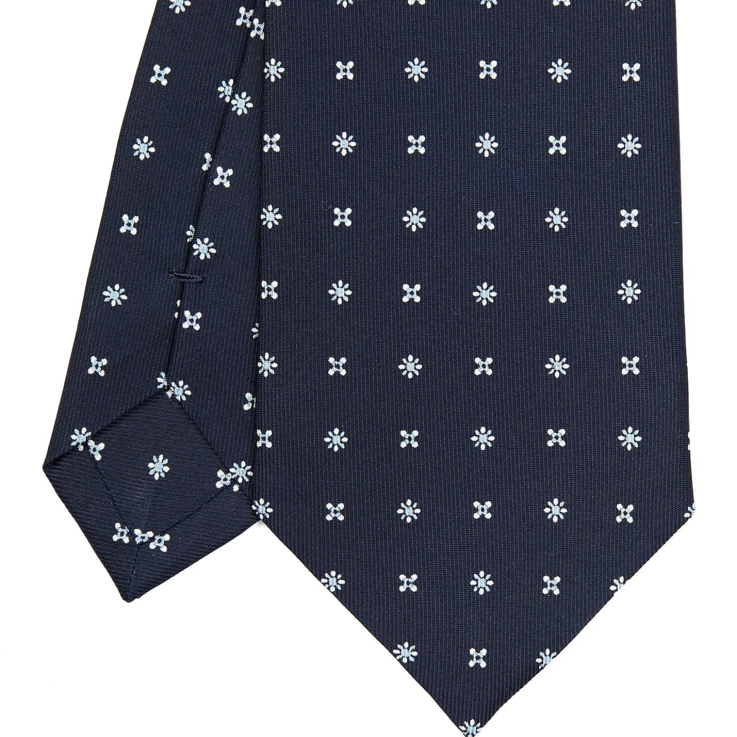 CRAVATTA SARTORIALE CLASSICA IN SETA BLU SCURO Microfantasia fiore