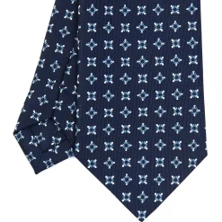CRAVATTA SARTORIALE CLASSICA IN SETA BLU SCURO Microfantasia fiore