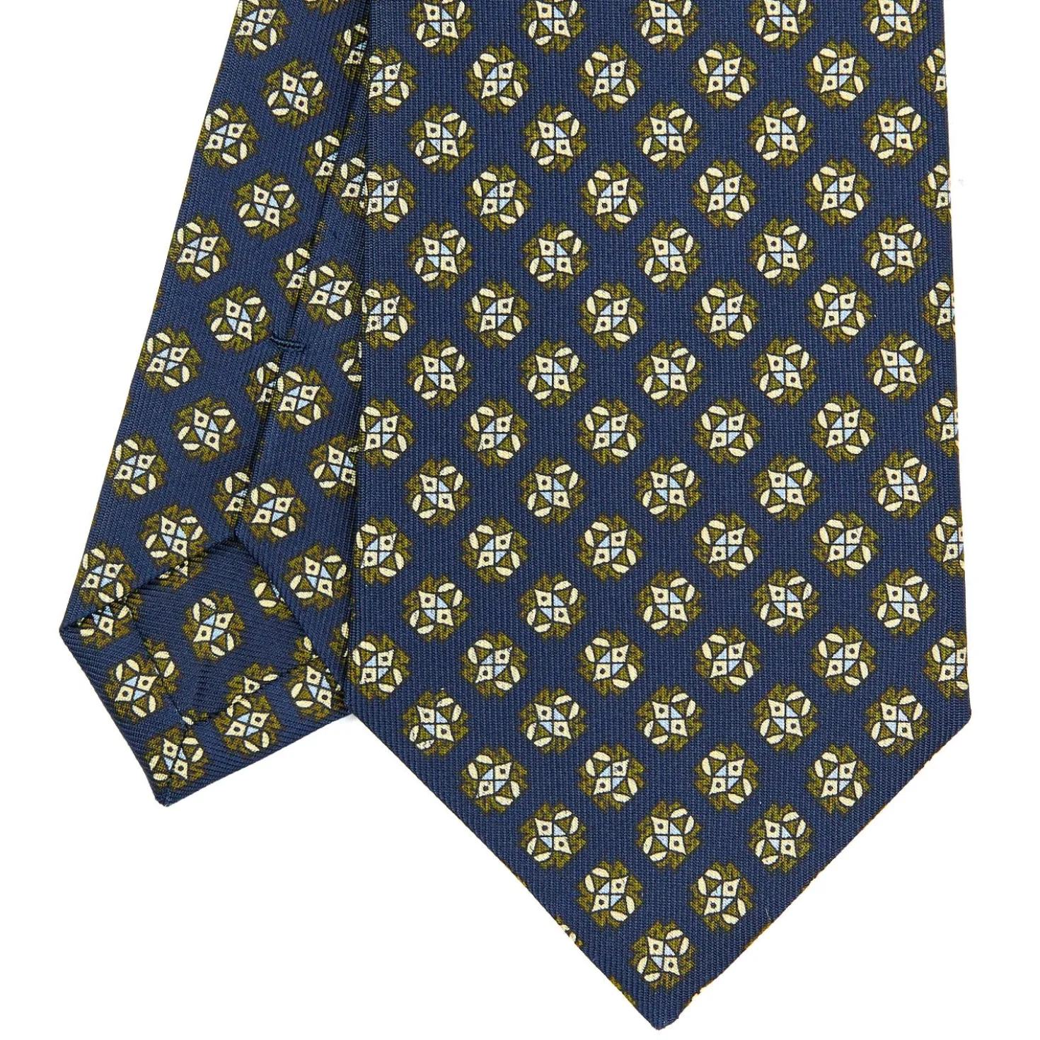 CRAVATTA SARTORIALE CLASSICA IN SETA BLU SCURO Microfantasia fiore