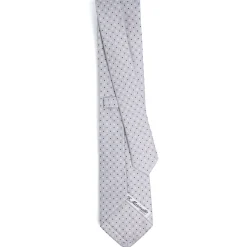 CRAVATTA SARTORIALE CLASSICA IN SETA GRIGIO CHIARO Microfantasia fiore