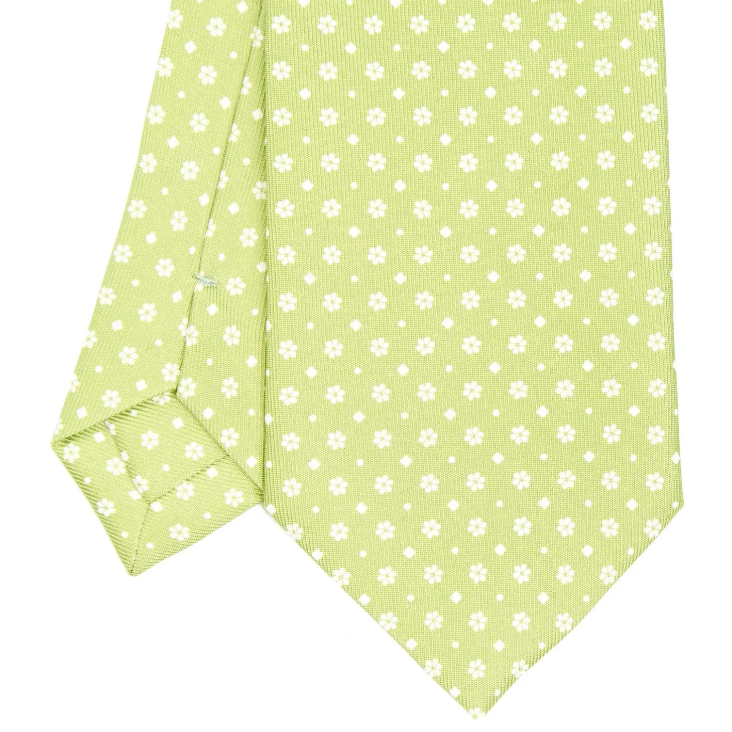 CRAVATTA SARTORIALE CLASSICA IN SETA VERDE CHIARO Microfantasia fiore