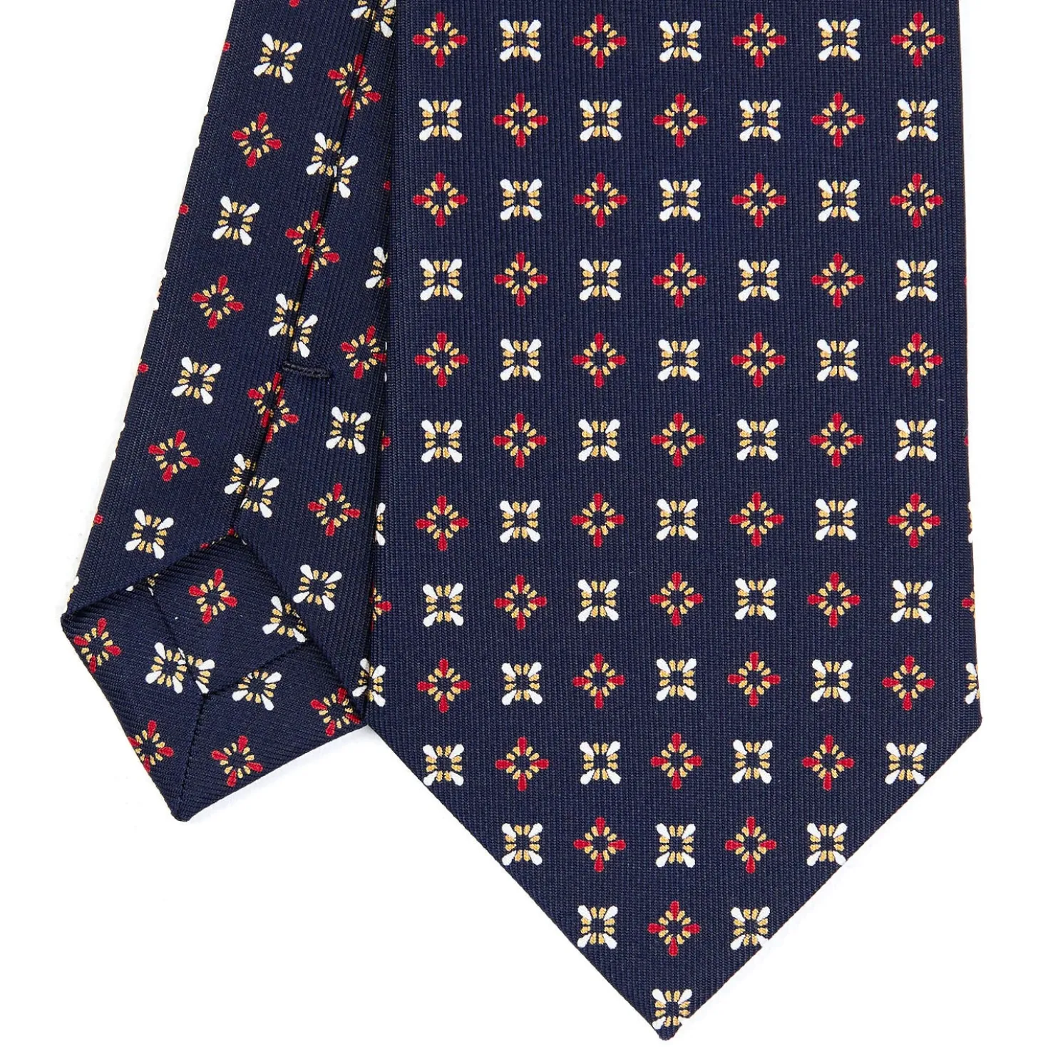 CRAVATTA SARTORIALE CLASSICA IN SETA BLU SCURO Microfantasia fiore
