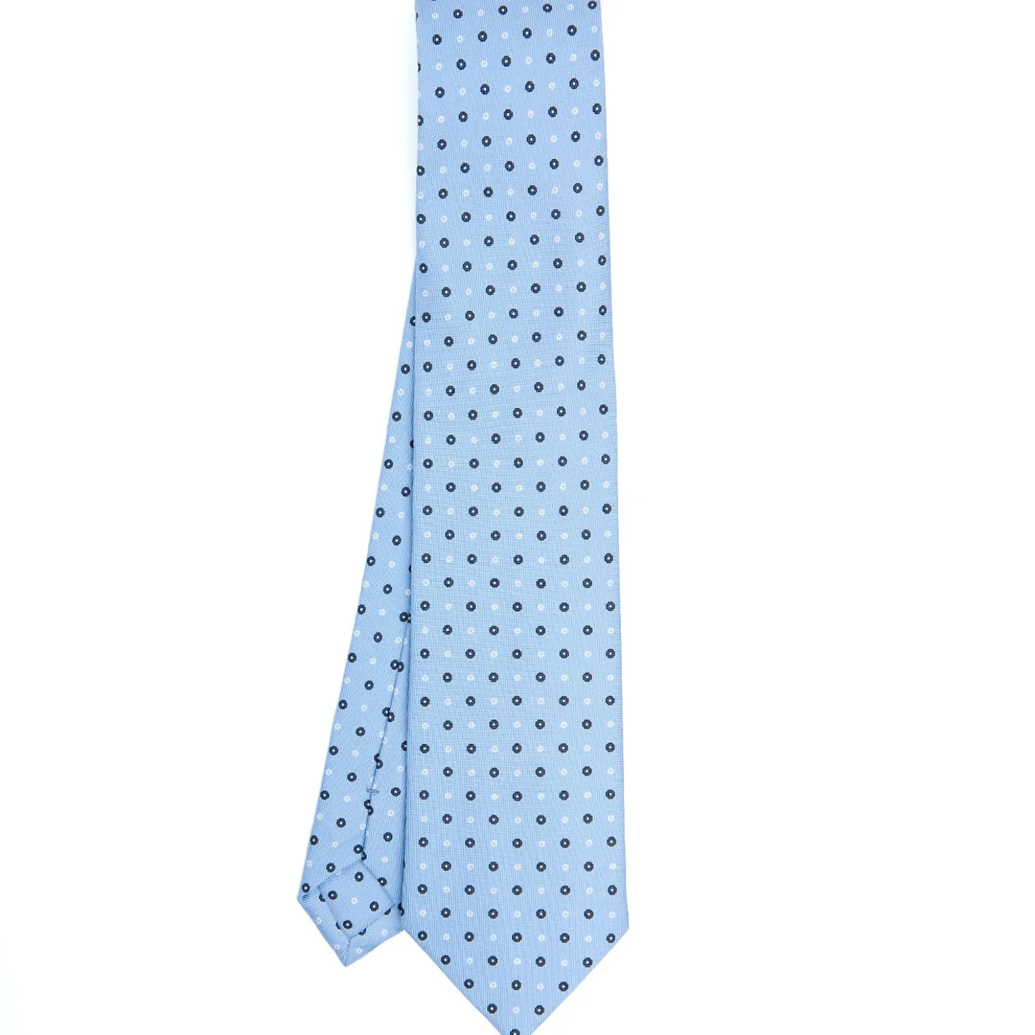 CRAVATTA SARTORIALE CLASSICA IN SETA AZZURRO Microfantasia fiore